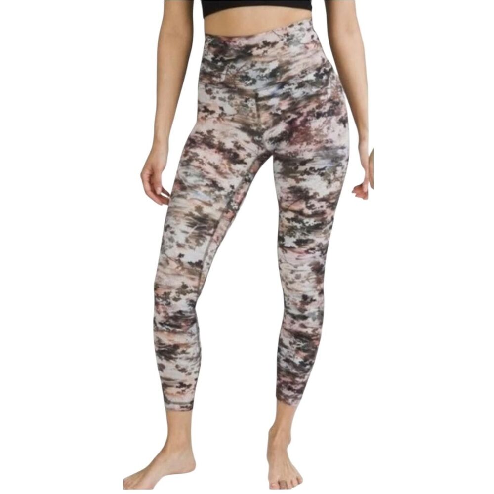Lululemon Leggings Womens 4 High Rise Pink Brown Abstract Print Yoga LW5DM9S - Picture 1 of 12
